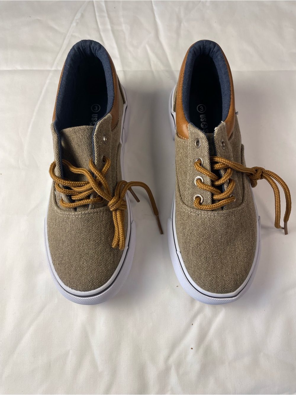 Kids Canvas Sneakers in Tan with Brown Accents